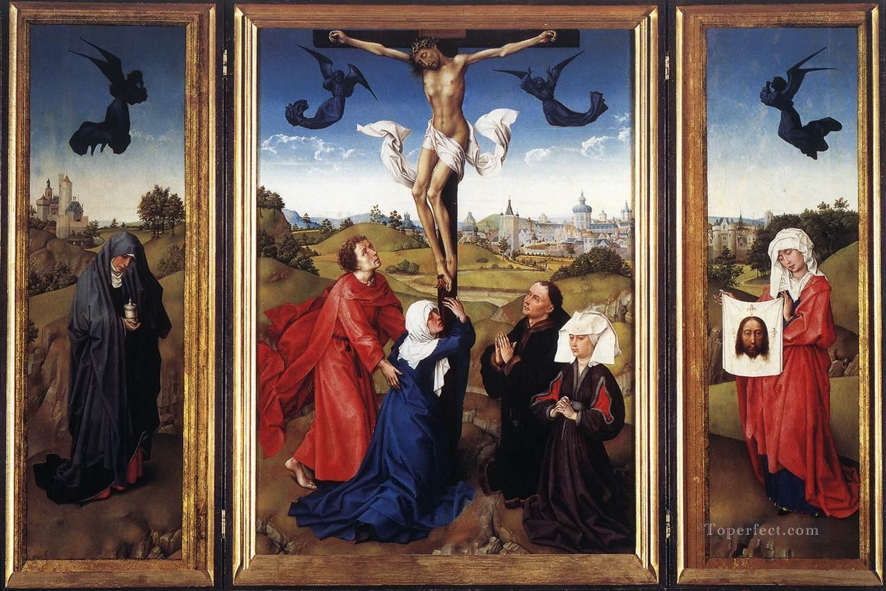 Kreuzigung Triptychon Religiosen Rogier van der Weyden Religiosen Christentum Ölgemälde